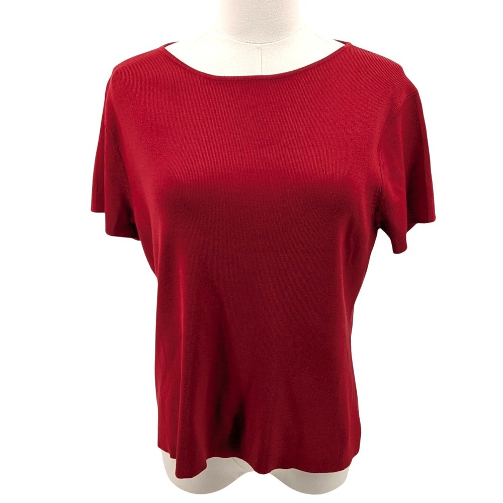 Barry Bricken Silk Knit Top Womens M Red Short Sleeve Vintage 90s Minimalist